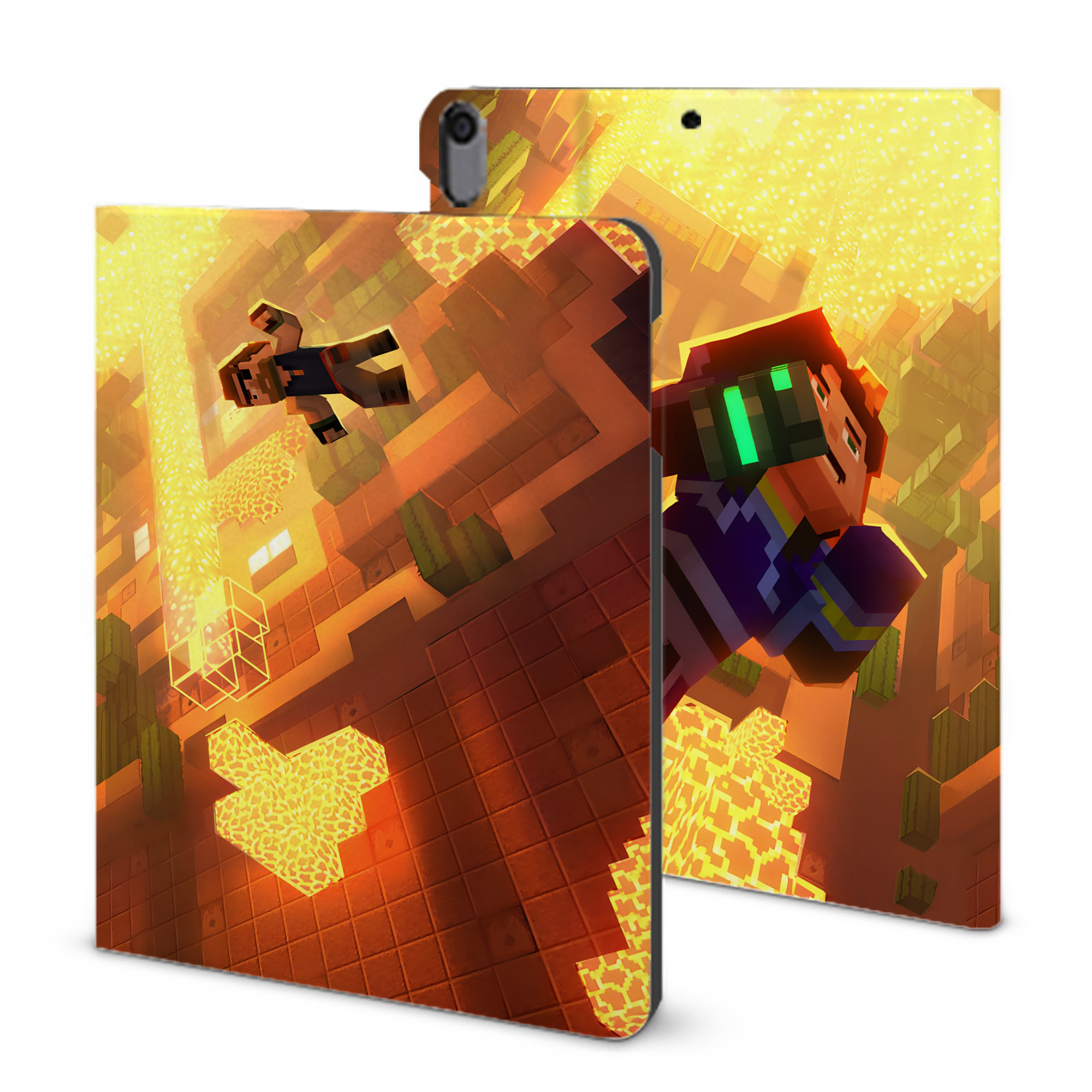 （画像用） マインクラフト ブロックの世界 Minecraft MC Block world IPad ケース ブック型 PUレザー TPU 耐衝撃 軽量 薄型 ペン収納なし 全面保護 IPad 各モデル対応